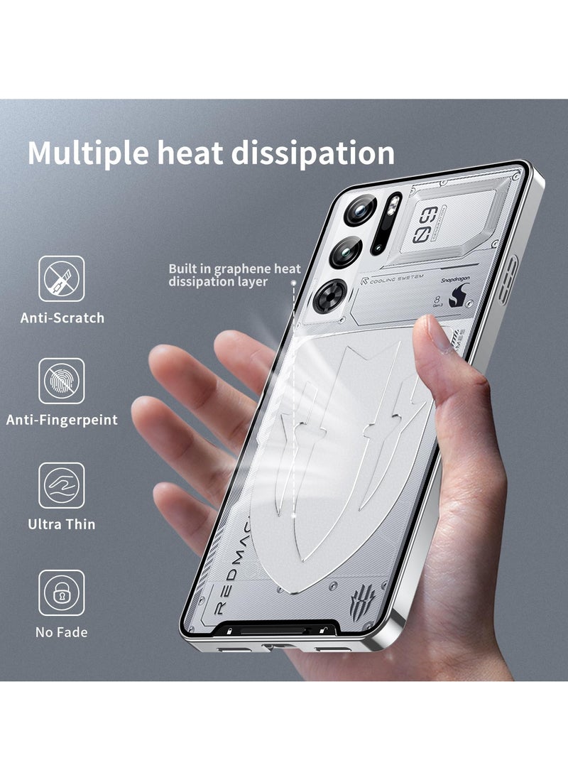 غطاء لهاتف ZTE Nubia Red Magic 9 Pro/Pro+، إطار فاخر من الألومنيوم المعدني المتين مضاد للصدمات مع غطاء خلفي من البلاستيك الصلب، باللون الفضي. - Image 3